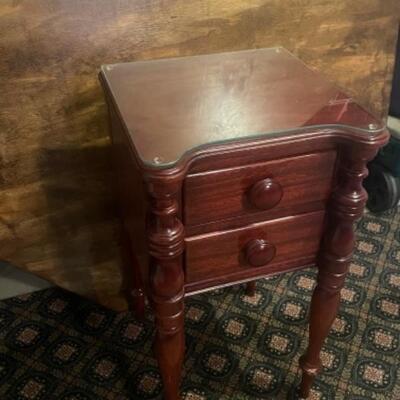 Federal Style Cherry Nightstand Side Table with Glass Top 