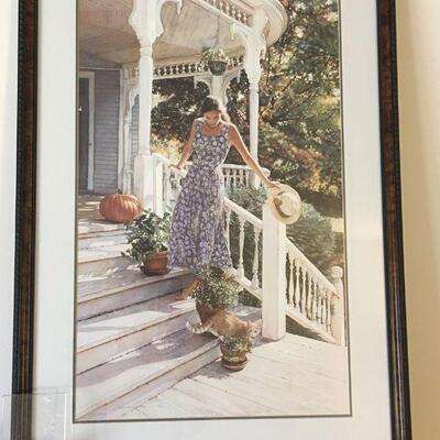 Steve Hanks Ltd Ed Print Young Woman On Steps with Ginger Cat