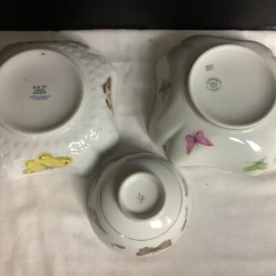 2102 Two Limoges Square Butterfly Bowls and LJ Butterfly Pedestal Bowl