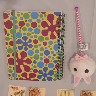 Lot 105: New Bookmarks, Notebook, Bunny Pen, Floral Bag and Watering Can Keychain 