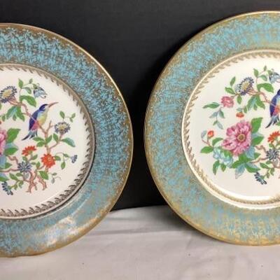 2104 Pair of Aynsley Pembroke Plates with Turquoise Gilded Rime