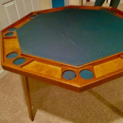 Vintage 1950s Folding Leg Poker Table - Solid Wood, Great Lines