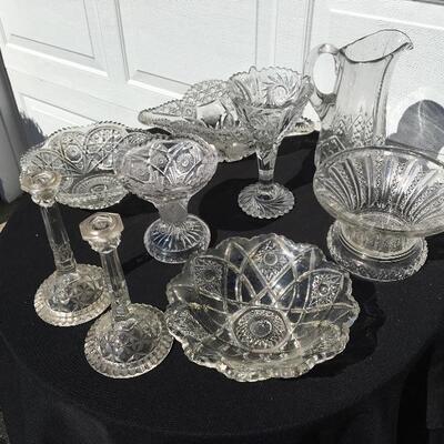 8+ piece vintage pressed glass collection with serving pieces