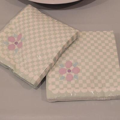 Lot 133: New (3) Metal Platters, Disposable Plates and Napkins