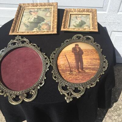 4 pc Vintage picture frame lot with two metal and tomorrow