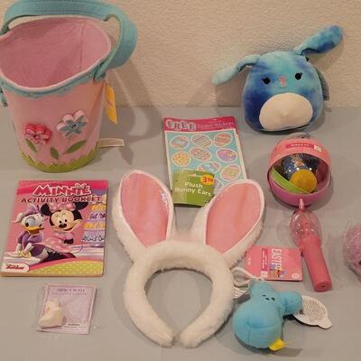 Lot 143: New Felt Easter Basket with Bunny Ears Headband, Plushie, Bubbles,  Activity Pad & More