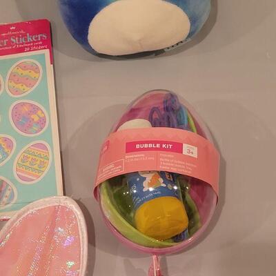 Lot 143: New Felt Easter Basket with Bunny Ears Headband, Plushie, Bubbles,  Activity Pad & More