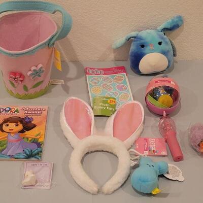 Lot 143: New Felt Easter Basket with Bunny Ears Headband, Plushie, Bubbles,  Activity Pad & More