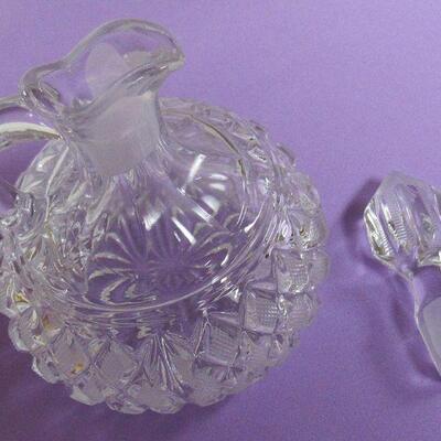 Pattern Glass Creamer Oval Bowl & Pressed Glass Cruet with Cut Design