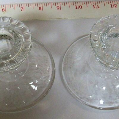 Lot of Elegant Glass, Cambridge Diane Candle Holders, Cambridge Caprice Cruet, Unknow Etched Candle Holder