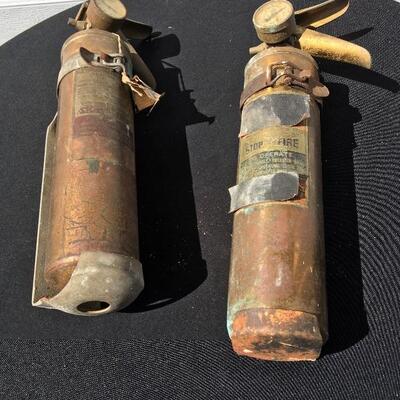 Two vintage brass copper fire extinguisher 16 inches long