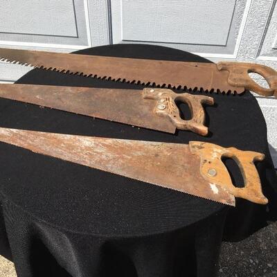 Collection of three hand saws Vintage 29,29,42â€ long