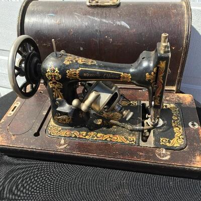 Covered antique table top sewing machine for parts or restoration 20 x 10 x 12â€œ