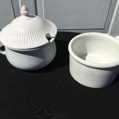 Pair of porcelain chamber pots 9 to 10â€ across