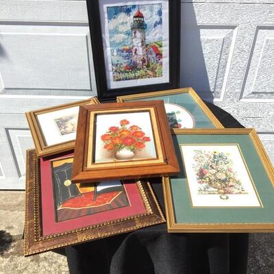 Collection of framed art with 6 pieces approximately 13 x 16â€œ each