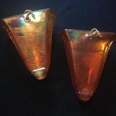 Vintage carnival glass pair of wall sconces 6â€h each