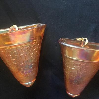Vintage carnival glass pair of wall sconces 6â€h each