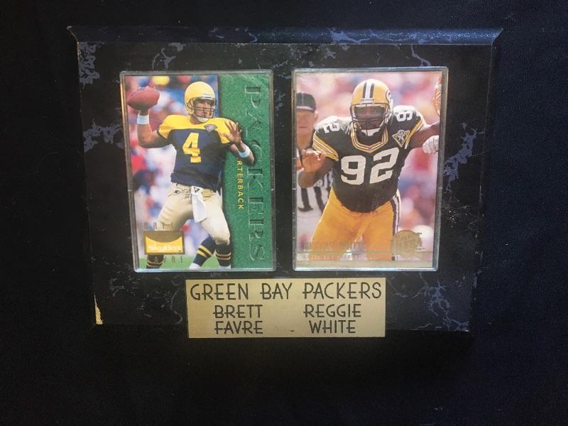 Green Bay Packers Football Card Plaque With Brett Favre And Reggie White Estatesales Org