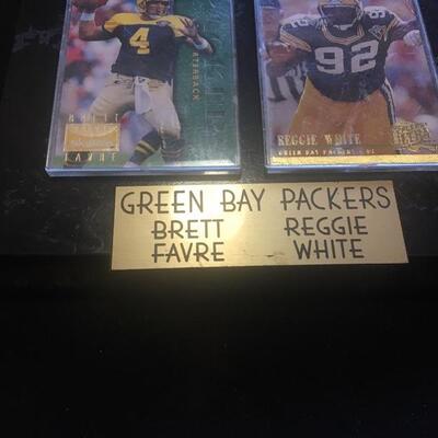Green Bay Packers football card plaque with Brett Favre and Reggie White