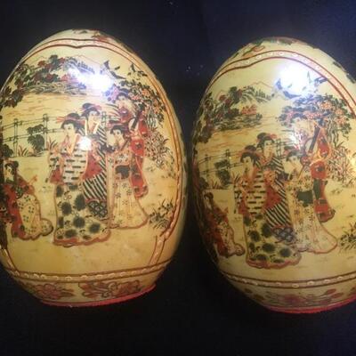 Pair Porcelain Asian eggs decorative  6â€