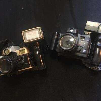 Pair of vintage 35mm cameras with MITSUBA TC-5000D and CAM 9600 models 
