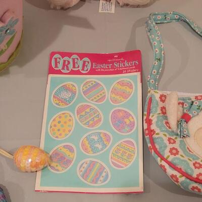 Lot 161: Easter Felt Basket with Bunny Ears Headband, (2) Plushies,  Stickers, Lamb Purse, Egg Ponytail Holders, 