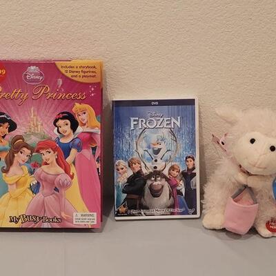 Lot 163: New Disney Frozen DVD,  Princess Book and Activities and a Singing Lamb