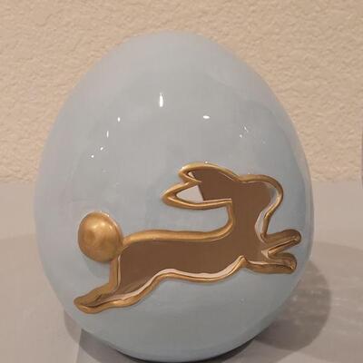 Lot 171: (2) New Decorative Easter Eggs (1 glass, 1 ceramic)