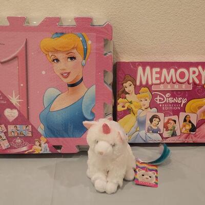 Lot 174: New Disney Princess Memory Game, Hope Scotch Soft Mat and a Unicorn Kitty