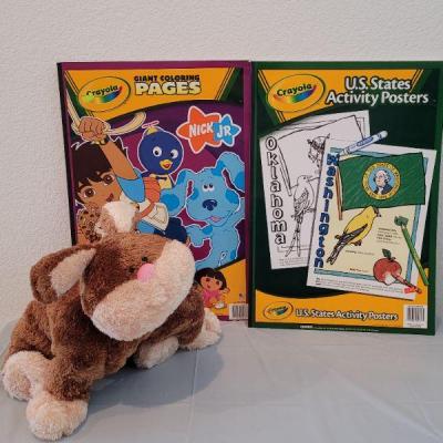 Lot 201: New Extra Large Coloring Books and a Macy's Bunny Plushie