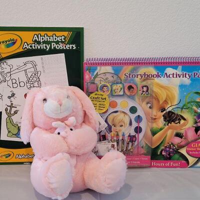Lot 203: New Extra Large Coloring Book, Disney Princess Art Set and Plush Bunnies