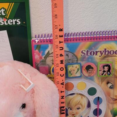 Lot 203: New Extra Large Coloring Book, Disney Princess Art Set and Plush Bunnies
