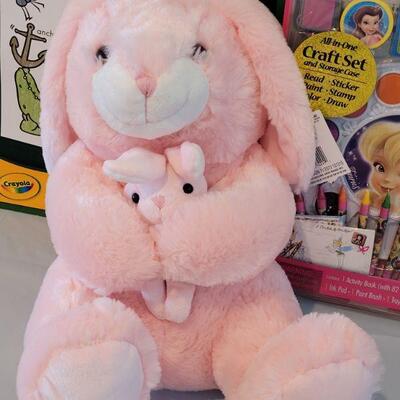 Lot 203: New Extra Large Coloring Book, Disney Princess Art Set and Plush Bunnies