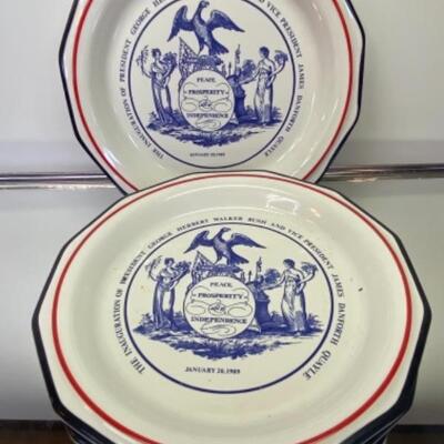 Gorgeous Group of 4 Mottahedeh Americana Plates Eagle & Motto , Commemorating Bush I inauguration