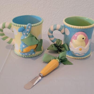 Lot 207: New (2) Large Easter Mugs and a Matching Spreader