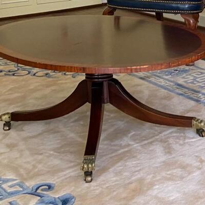Baker Oval Mahogany Coffee Table with Hairy Claw Feet and Inlaid banding 