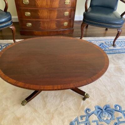 Baker Oval Mahogany Coffee Table with Hairy Claw Feet and Inlaid banding 