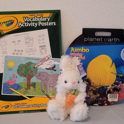 Lot 216: New Extra Large Coloring Books and Rabbit Plushie 