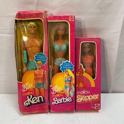 Vintage 1978 SUN LOVIN' Malibu Barbie Ken & 1975 Malibu Skipper Original Boxes YD#27-0005