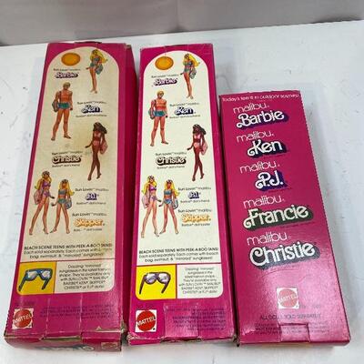 Vintage 1978 SUN LOVIN' Malibu Barbie Ken & 1975 Malibu Skipper Original Boxes YD#27-0005