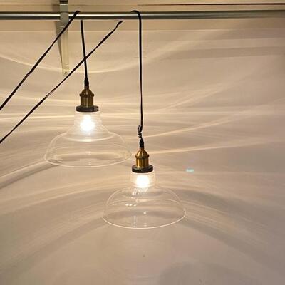 Pair Large Bell INDUSTRIAL    11" wide Brushed Brass Pendant Lamps