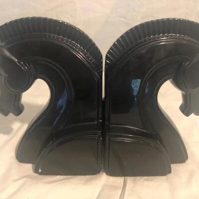 Horse head, black horse ceramic and Unicorn Book Ends
