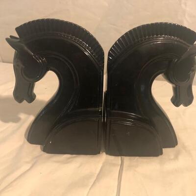 Horse head, black horse ceramic and Unicorn Book Ends