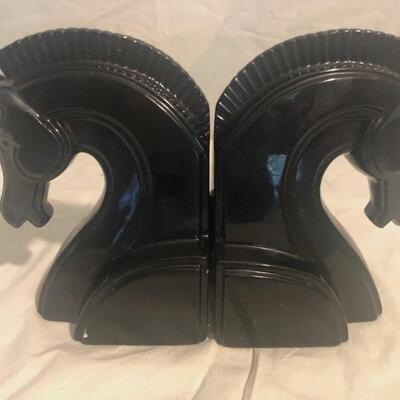 Horse head, black horse ceramic and Unicorn Book Ends