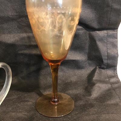 Vintage Amber Wine Glasses with Silver overlay deco design cream pitcher