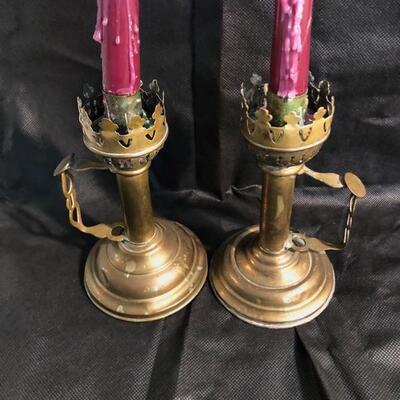 Assorted Candle Sticks plus 2 glass, decorative wax catchers