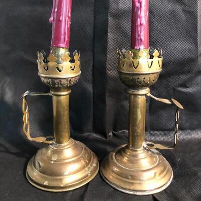 Assorted Candle Sticks plus 2 glass, decorative wax catchers