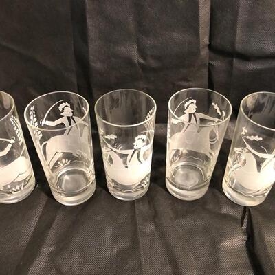 Set of 5 etches highball glasses