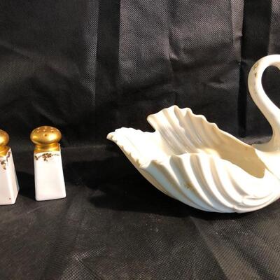 Lennox Swan dish and set of vintage salt and pepper