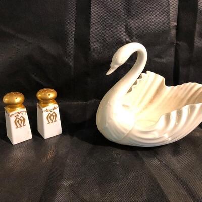Lennox Swan dish and set of vintage salt and pepper